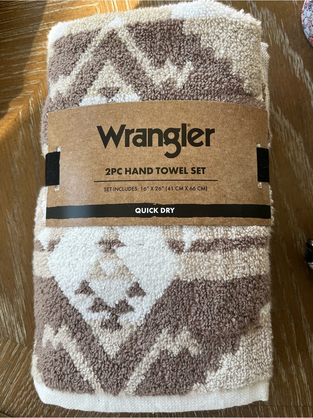 Wrangler 2-Pack Hand Towel Set - Brown & Cream Geometric